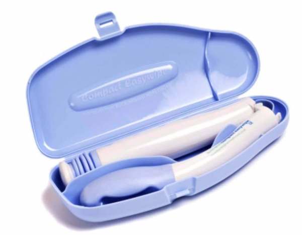 Plastic travel dental kit with toothbrush and toothpaste in a compact blue case.