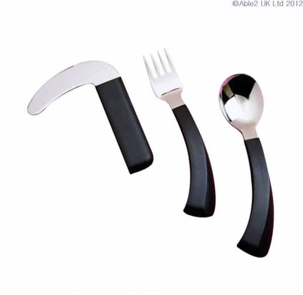 Ergonomic cutlery set for easier dining, ideal for mobility and support needs.