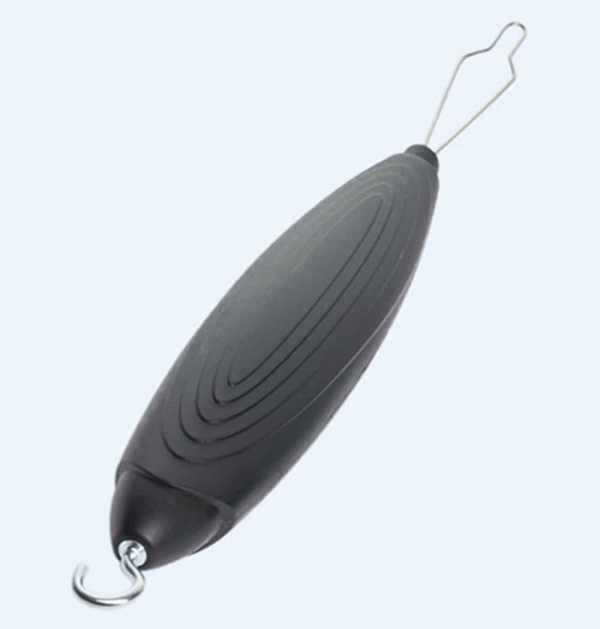 Lightweight mobility aid with retractable hook for easier handling and storage.
