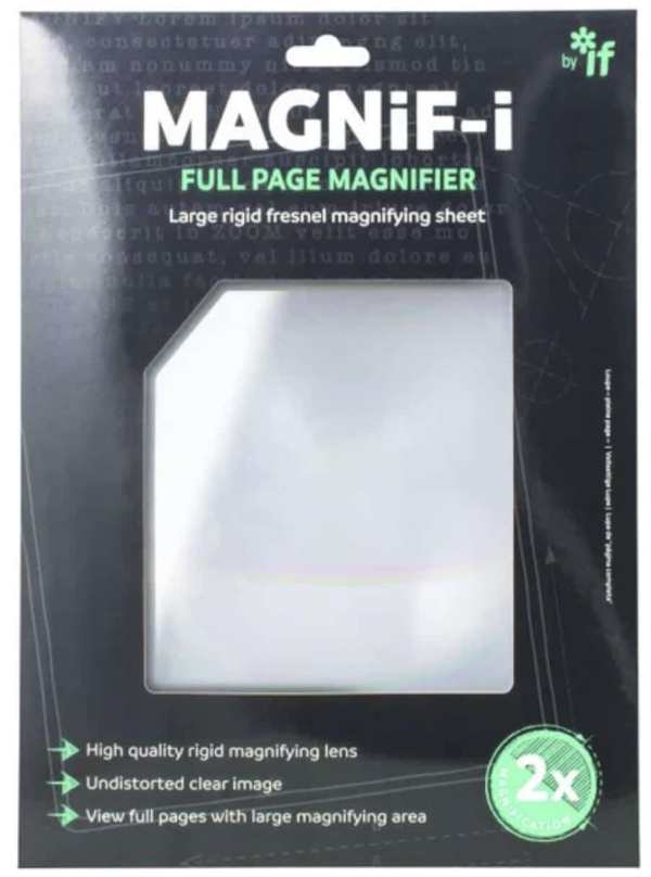 Magnifi-i full page magnifier for improved reading and clarity | Large rigid fensnel magnifying sheet.