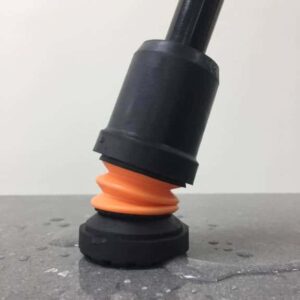 Flexyfoot Black Shock absorber rally suspension part for mobility scooters and wheelchairs.