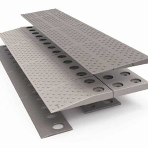 Non-slip aluminium transfer plates for mobility aid ramps and wheelchair accessibility.