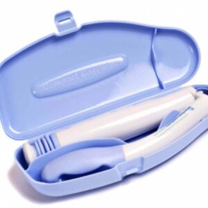 Compact Easywipe Plastic travel dental kit with toothbrush and toothpaste in a compact blue case.