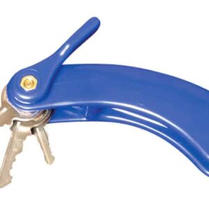 Key turner assistive device for mobility aids, blue, ergonomic handle for easy grip and accessibility.