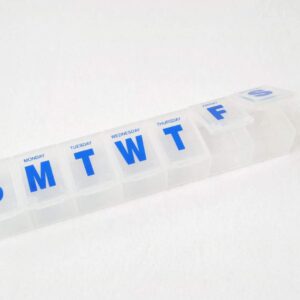 Accessible weekly pill organiser for medication management and mobility support.