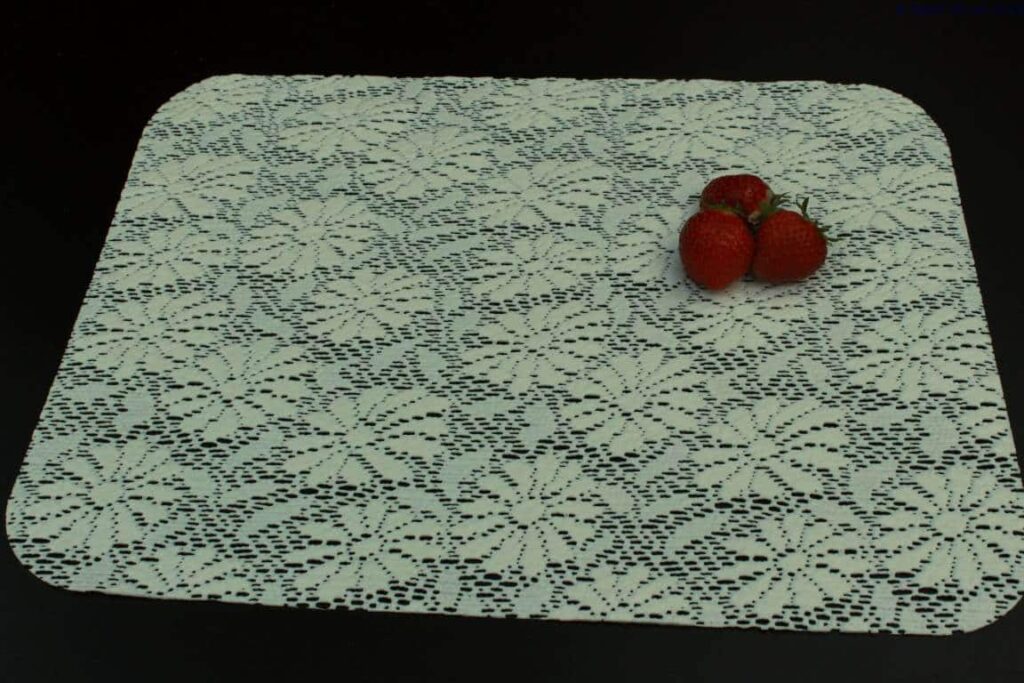 Strawberry-themed lace tray for mobility and daily living aids, ideal for accessible kitchen setups.