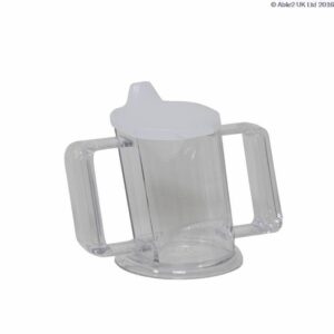 Clear plastic baby feeding sippy cup, affordable mobility aid, lightweight and durable.