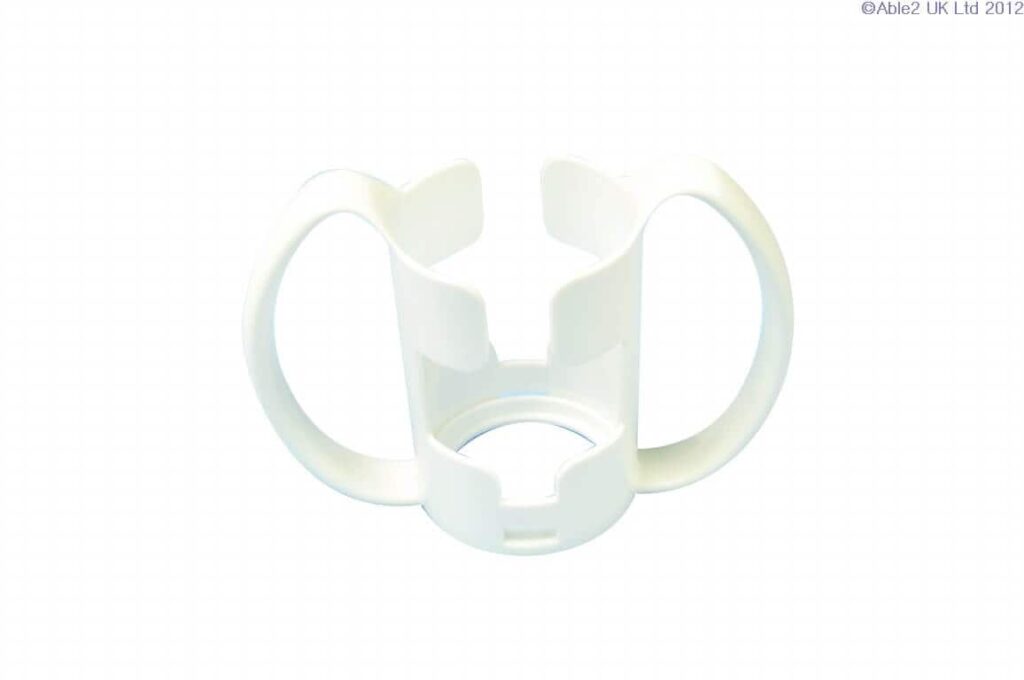 White mobility scooter part holder for easy access and secure storage, ideal for wheelchair accessories.