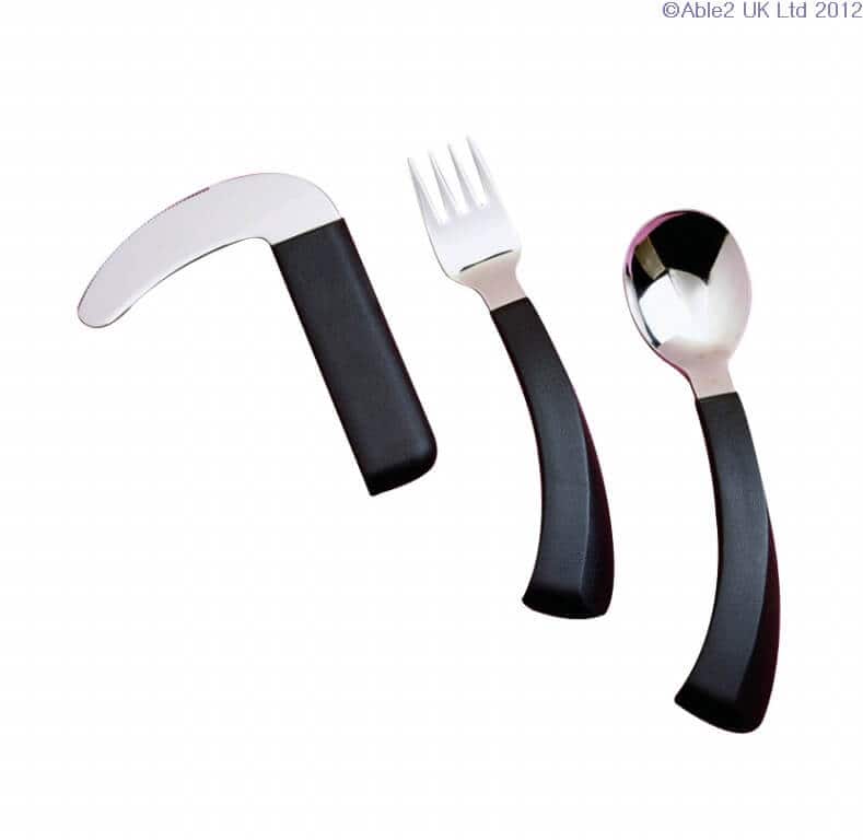 Ergonomic cutlery set for easier dining, ideal for mobility and support needs.