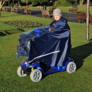 Splash Scooter Cape Affordable mobility scooter for outdoor use with weatherproof cover, suitable for elderly and disabled individuals.