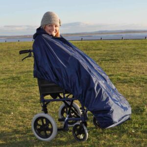 Splash Wheelchair Mac Unsleeved Lightweight mobility wheelchair with rain cover for outdoor use in the UK.