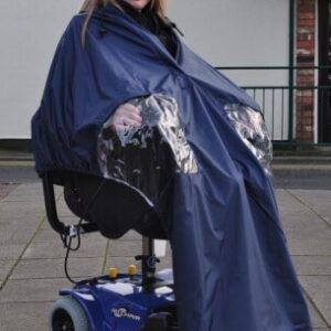 Splash Powerchair Cape (Lined) - U Electric mobility scooter with weatherproof cover for outdoor use, ideal for seniors and disabled individuals.