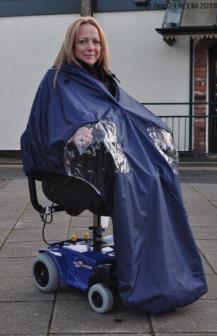 Electric mobility scooter with weatherproof cover for outdoor use, ideal for seniors and disabled individuals.