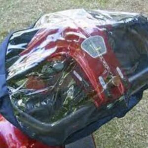 Delta Control Panel Cover Crutches inside a transparent plastic bag on a mobility scooter, safety equipment for mobility assistance.