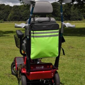 Lightweight mobility scooter with adjustable handles and travel bag for easy mobility.