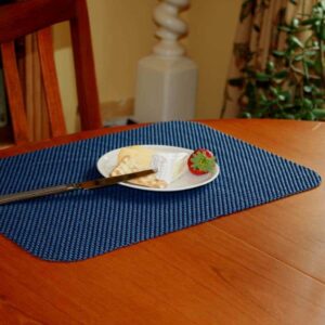 Comfortable blue dining placemat for mobility-friendly dining setups.