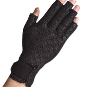 Lightweight black mobility glove with grip dots for enhanced assistance and safety.