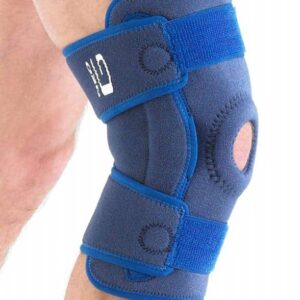 Neo G Stabilized Hinged Open Knee Support with Patella Knee support brace for mobility and joint pain relief, adjustable Velcro fastening, breathable material.