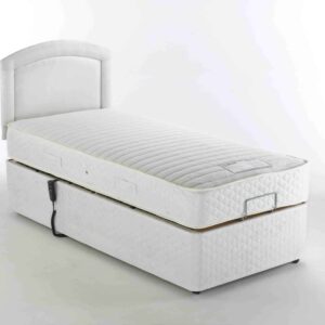 Soft hospital bed with electric adjustable height for senior mobility support.