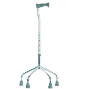 Adjustable walking aid with four tips for enhanced stability and support.
