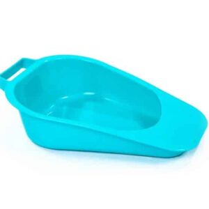 NRS Healthcare Adult Slipper Pan Light blue plastic mobility aid for wheelchairs, walkers, and elderly care.