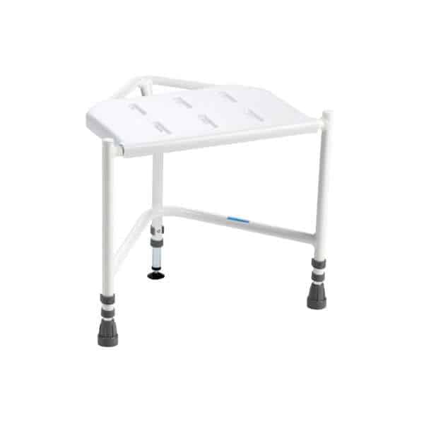 Adjustable shower stool for mobility aid, non-slip feet and ergonomic design.