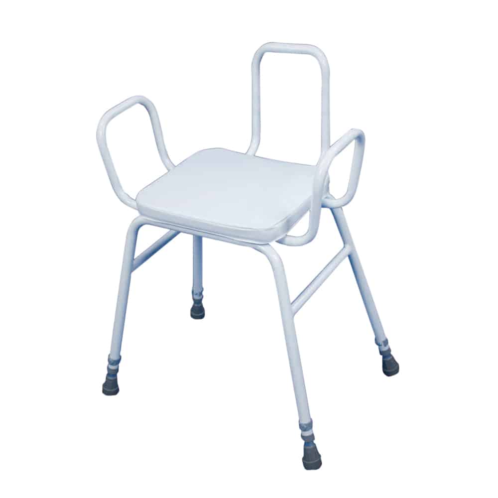 Lightweight shower chair with arm handles, ideal for accessible mobility solutions.