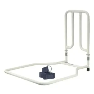 Portable shower commode frame for elderly mobility assistance, sturdy and adjustable.