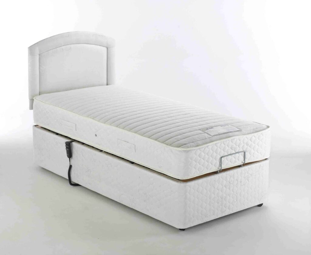 Soft hospital bed with electric adjustable height for senior mobility support.