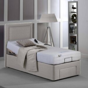 Comfortable adjustable hospital bed with remote control for easy positioning.