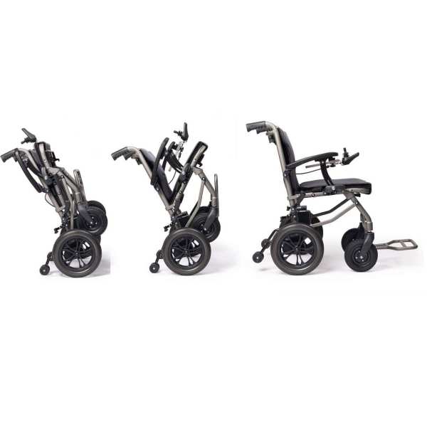 Lightweight electric wheelchair for mobility assistance and independence.