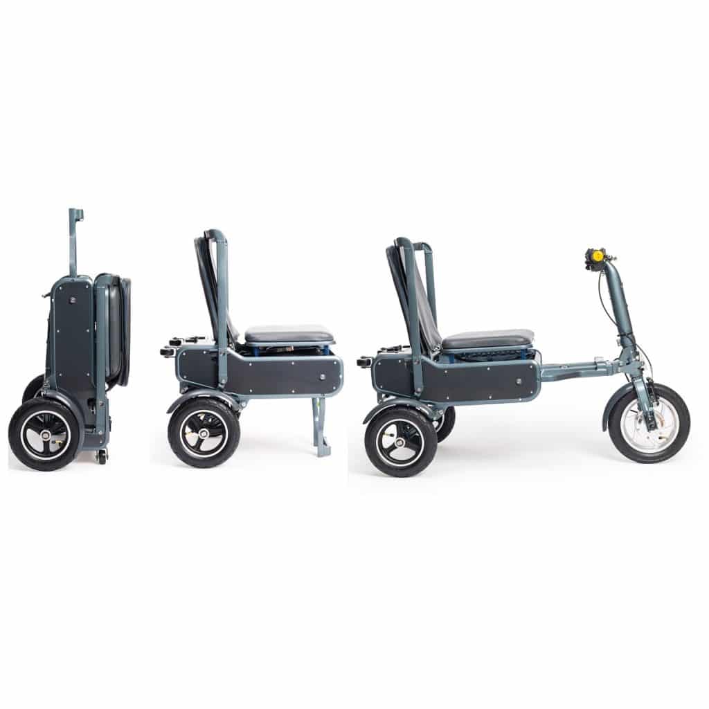 Lightweight mobility scooter, foldable for easy transport and storage, perfect for seniors and disabled individuals.