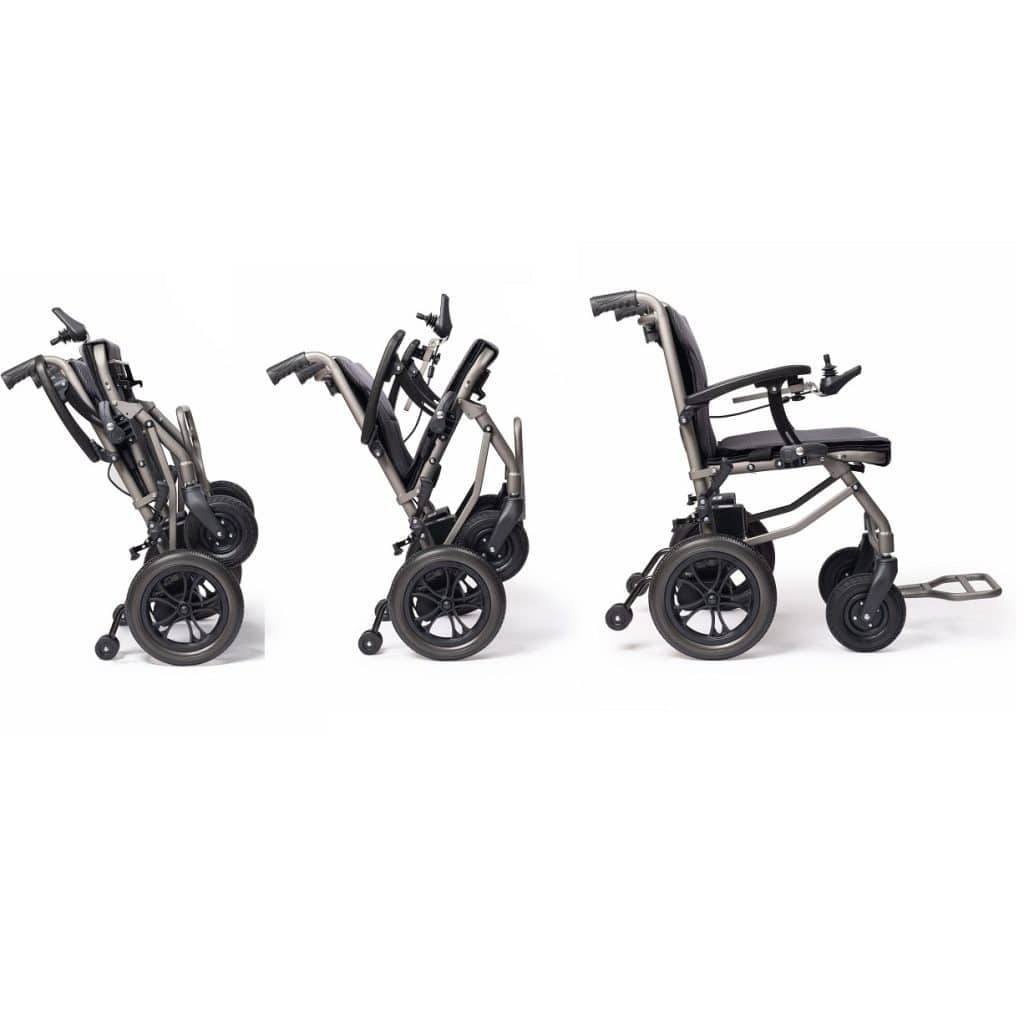 Lightweight electric wheelchair for mobility assistance and independence.