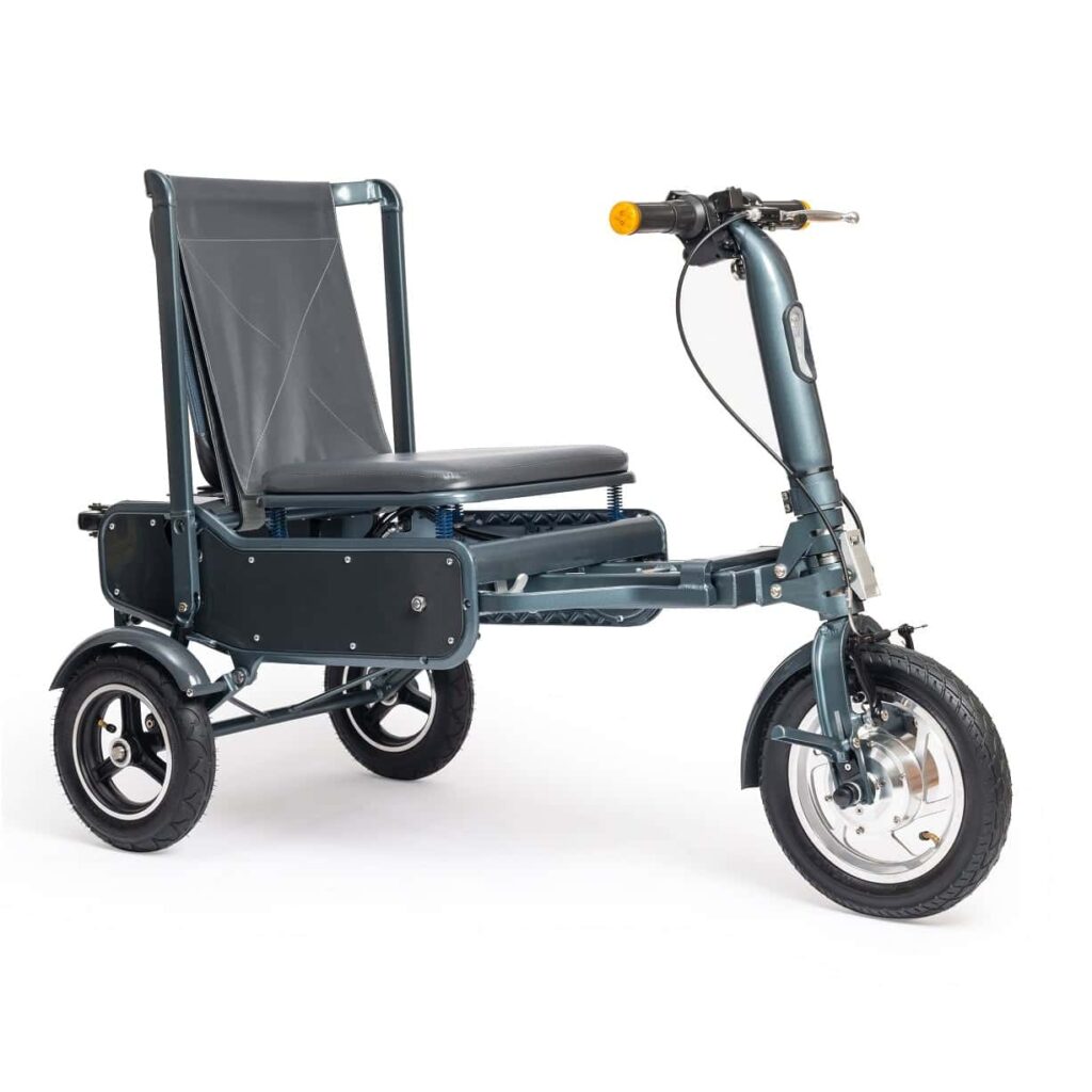 Electric mobility scooter with wheelchair seat for senior disabled accessible transport.