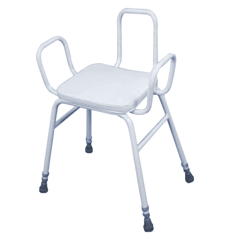Lightweight mobility shower chair with adjustable height and support, ideal for elderly and disabled access.
