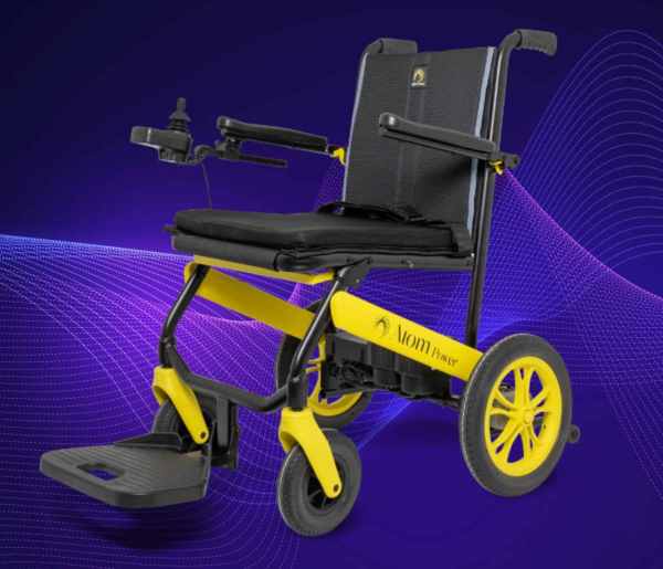 Compact electric wheelchair for mobility assistance and independence.