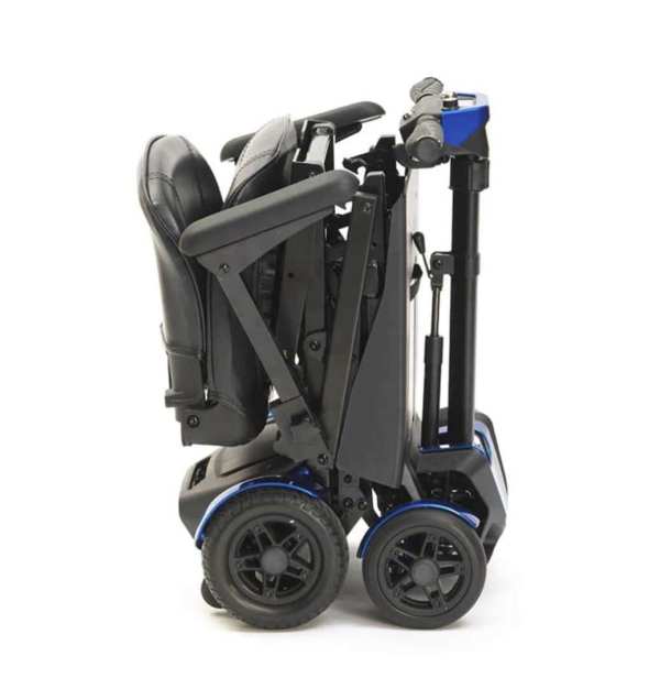 Foldable electric wheelchair for mobility independence, lightweight and portable.