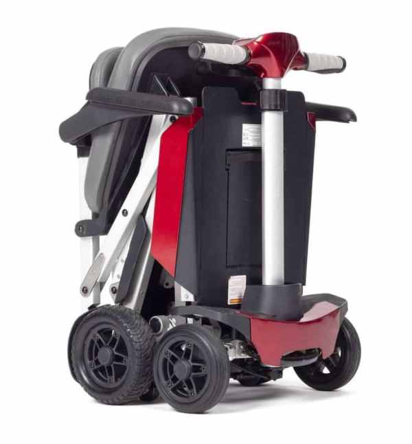 Lightweight mobility scooter with four wheels and adjustable handlebars for seniors and disabled.