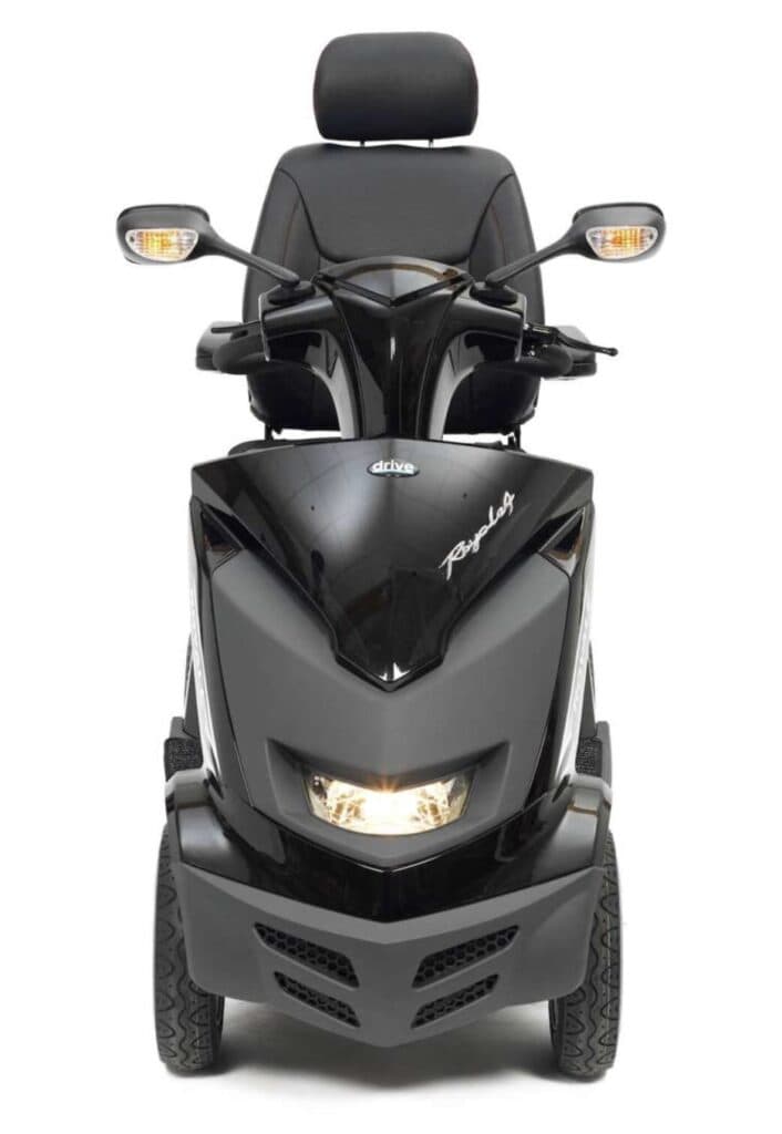 Electric mobility scooter with comfortable seat and advanced features for independence.
