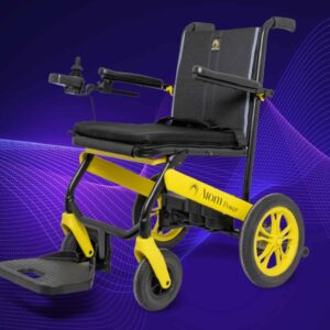 Compact electric wheelchair for mobility assistance and independence.