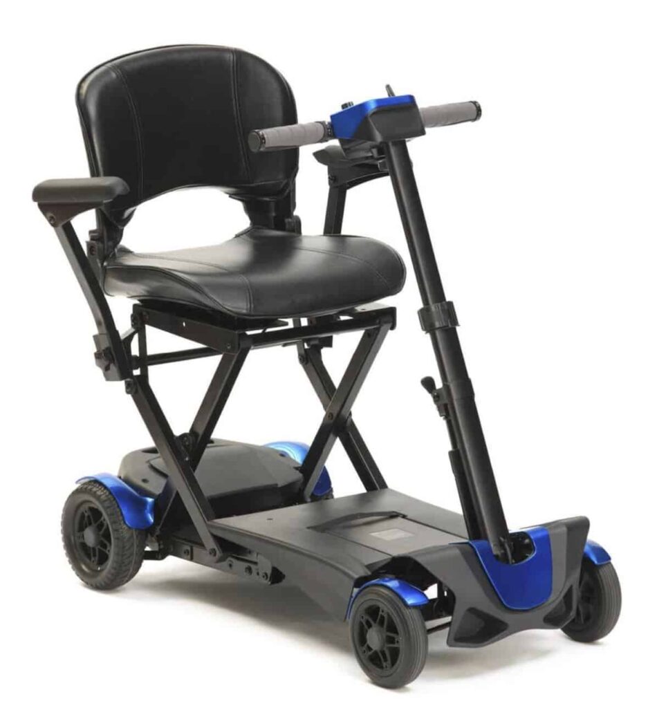Lightweight mobility scooter with comfortable seat and durable wheels for adult travel and independence.