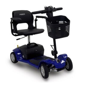 Pride Apex Alumalite Plus Affordable mobility scooter with comfortable seat and practical basket for easy senior transportation.
