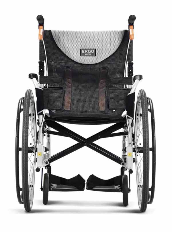 Foldable lightweight aluminium wheelchair with adjustable features for mobility aid in the UK.