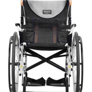 Foldable lightweight aluminium wheelchair with adjustable features for mobility aid in the UK.