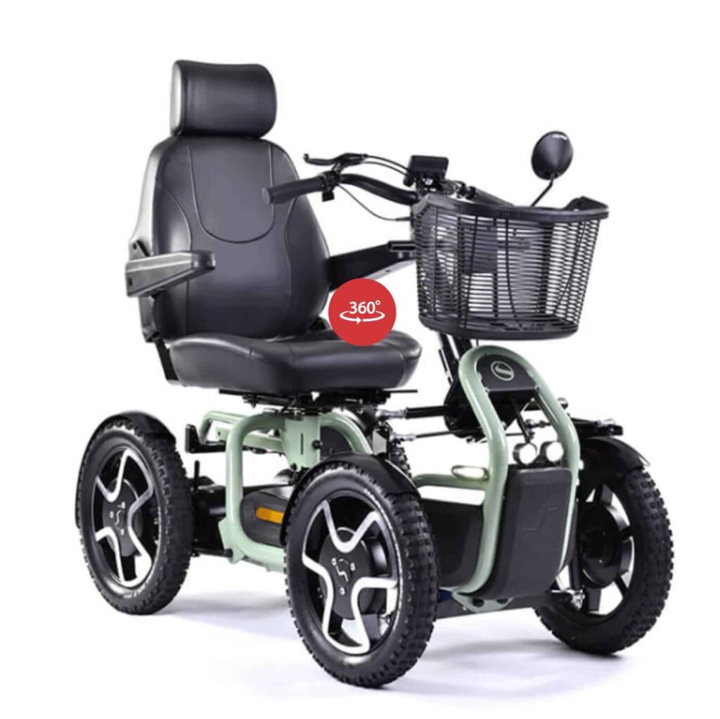 Lightweight mobility scooter with ergonomic seat and large storage basket for senior independence.
